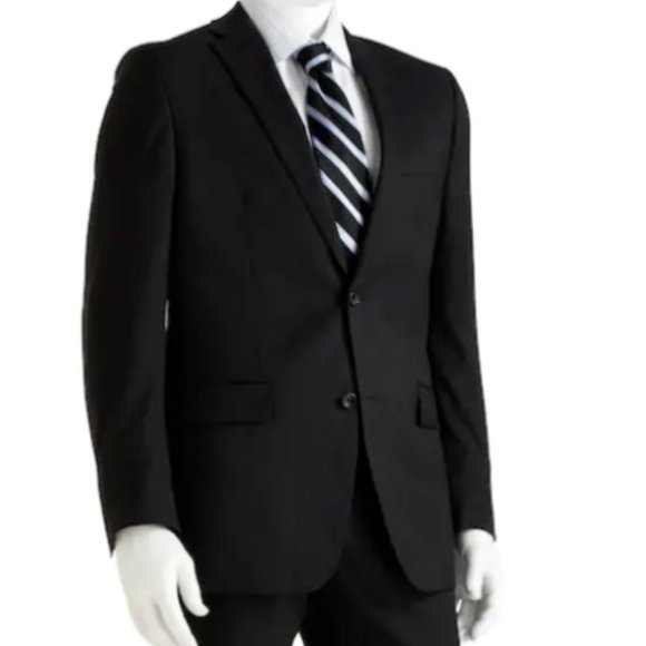 Marc Anthony Slim-Fit Shadow-Striped Wool Black Suit Jacket - Men Size: 44 LONG